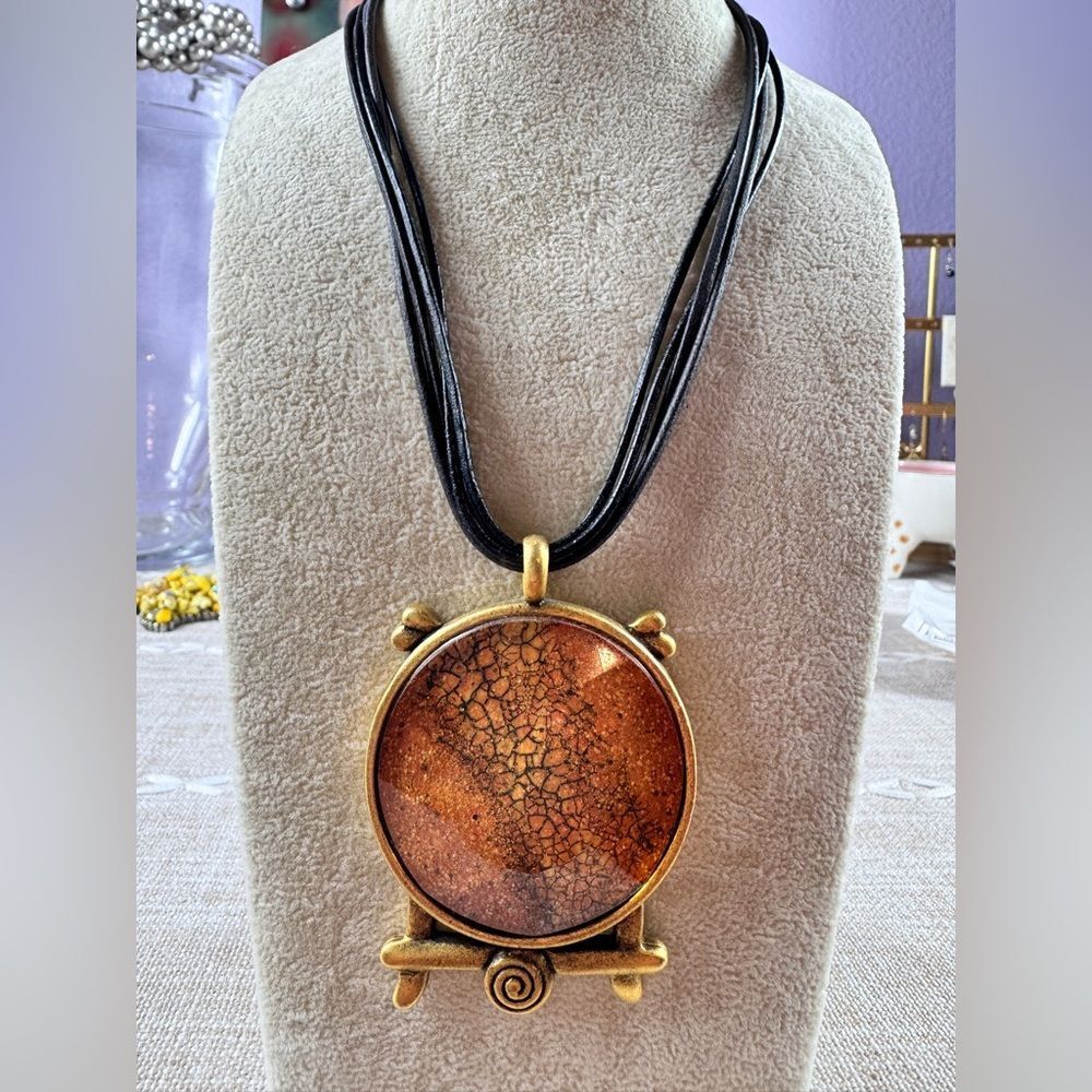 Vintage Chico’s Style Brown and Gold Pendant Necklace